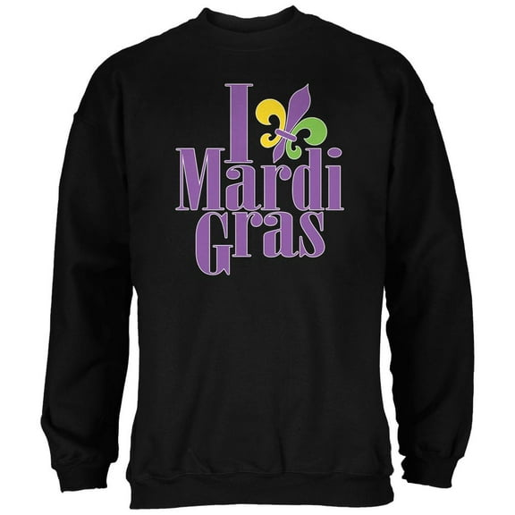 I Love Mardi Gras Fleur De Lis Black Adult Sweatshirt - 2X-Large