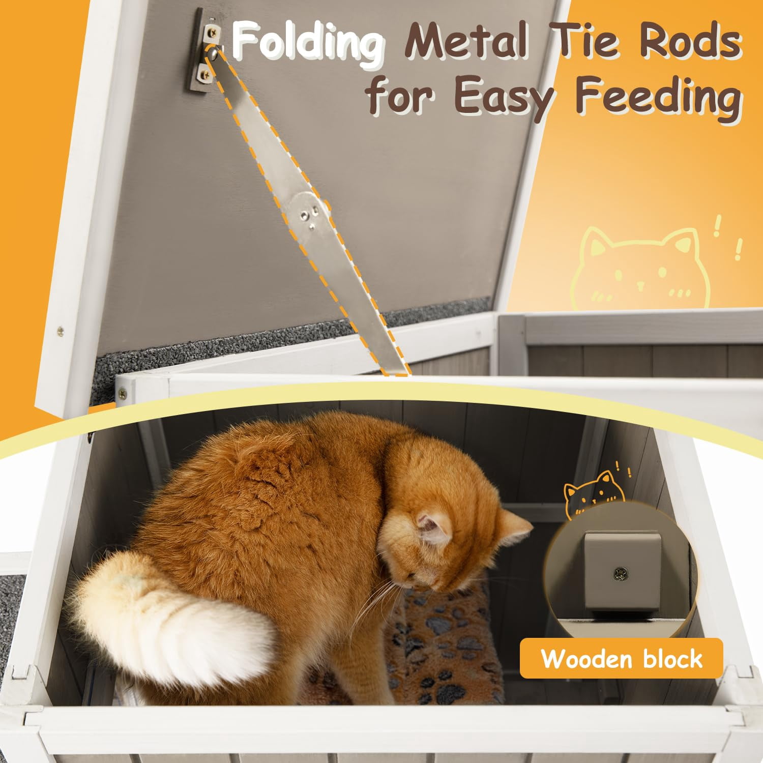 PETSCOSSET Outdoor Cat House, Two-Story Feral Cat Shelter with Asphalt Roof