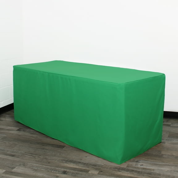 Your Chair Covers - 8 ft. Fitted Polyester Tablecloth Rectangular -Indoor Outdoor Buffet Table, Holiday, Party Dinner, Trade Show (Emerald Green)