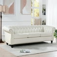 thumbnail image 2 of Chesterfield Sofa Faux Leather, PU Tufted 3 Seater Couch, Large Rolled Arm Sofa with Channel Tufted Seat Back for Living Room, White, 2 of 9