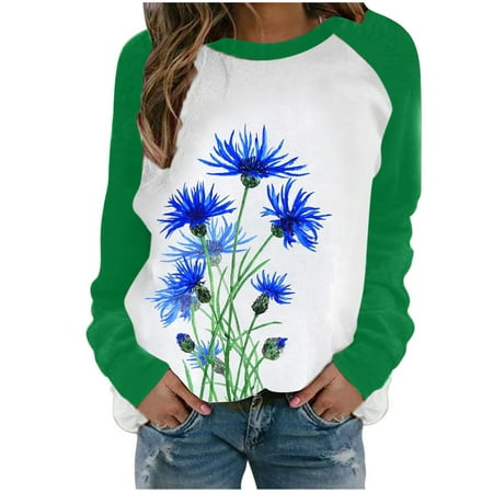 

Ziloco Fashion Women s Spring Fall Patchwork Printed Long Sleeves Round Neck Casual Tee Tops cute tops maternity tops Green M