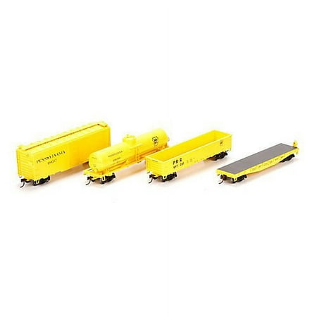 Athearn HO Scale Work Train Cars (Box/Tank/Gondola/Flat) Pennsylvania/PRR 4-Pack