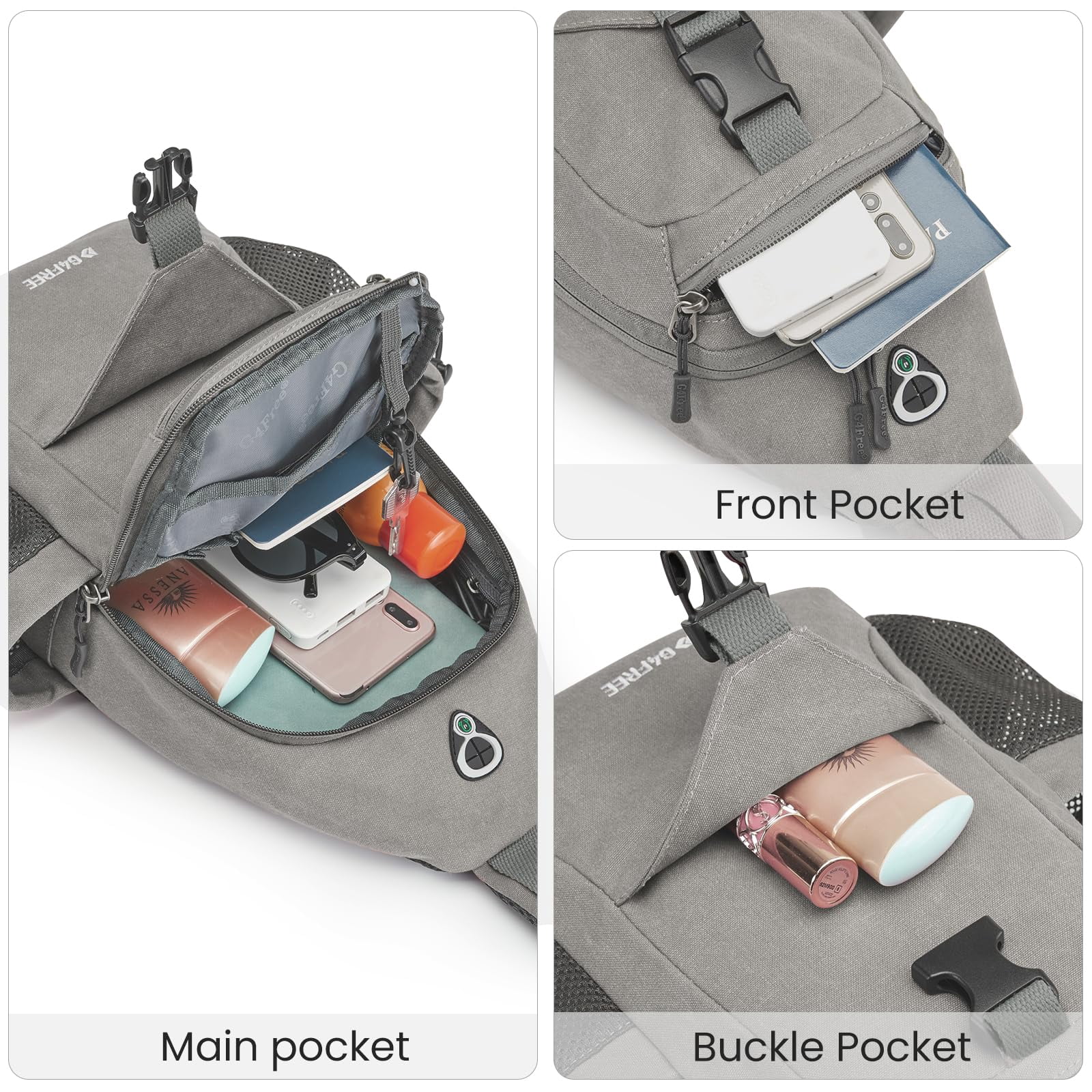 G4Free Canvas Sling Bag Crossbody Backpack with USB Charging Port & RFID Blocking, Hiking Daypack Chest Bag for Women Men
