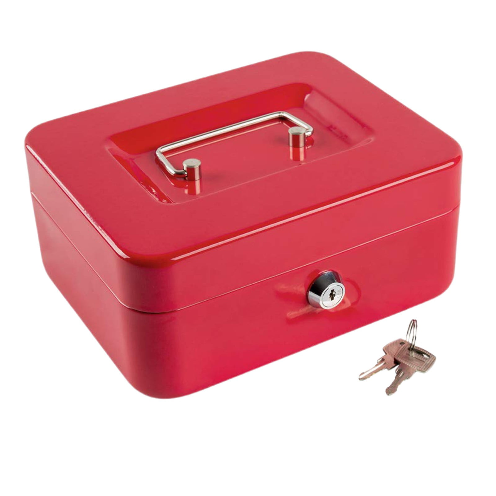 Lockable Storage Box Cozival Metal Lockable Storage Box with Tray & Key - Portable Money Box & Organizer for Small Business, Home Security & Valuables Protection, Metal Money Box, Red