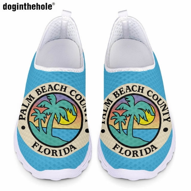 Doginthehole West Palm Beach Florida - Zapatos planos informales con estampado para mujer, nuevos zapatos de malla ligeros y transpirables para verano, zapatos deportivos para exteriores