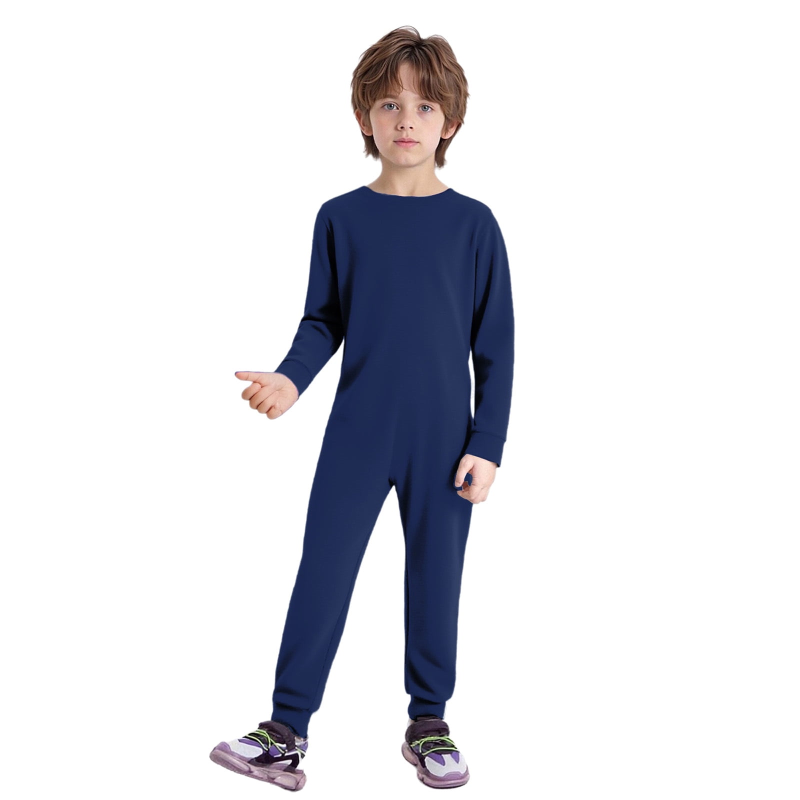 inlzdz Special Needs Adaptive Clothing for Children Cotton Long Sleeve Anti-strip Jumpsuit Onesie Dark Blue 10