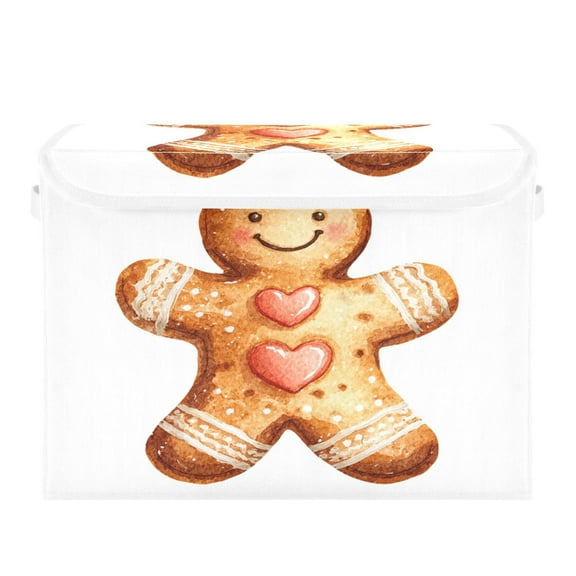 Storage Box With Lid 16.5x12.6x11.8In Lidded Home Storage Bins Foldable Stacked Household Storage Box Christmas Gingerbread Man Cartoon