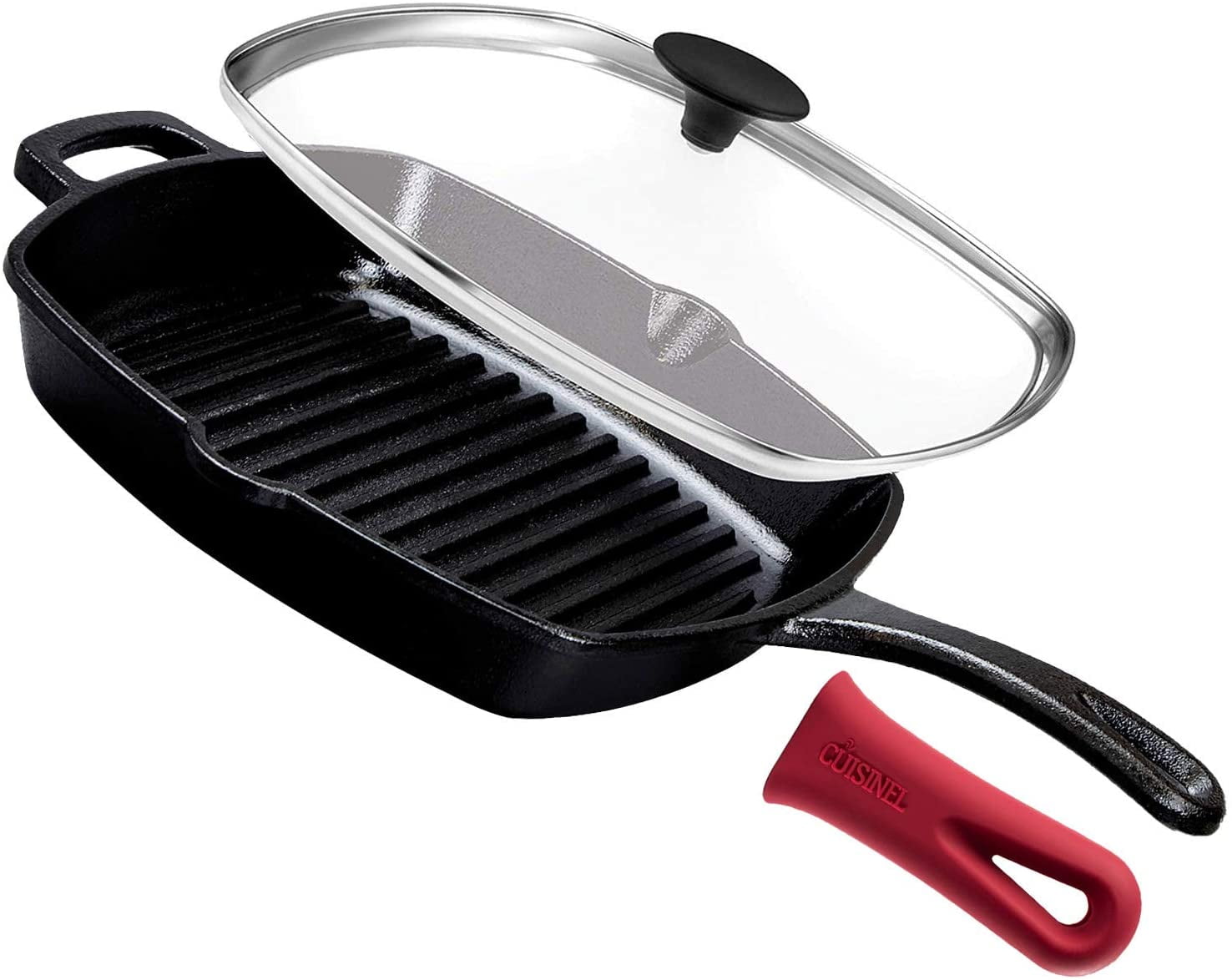 Jim Beam JB0217 10.5 Pre Seasoned Cast Iron Square Skillet for Grill, Gas,  Oven, Electric, Induction and Glass, Black