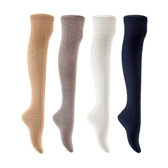 Lian LifeStyle Women's 4 Pair Adorable Comfortable Soft Thigh High Over Knee High Cotton Socks Size 6-9 L1024 Beige,Dark Grey,White,Navy
