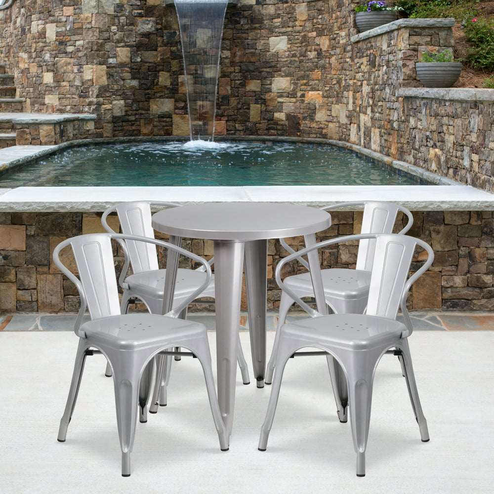 Flash Furniture 24 Round Metal Indoor Outdoor Table Set With 4 Arm