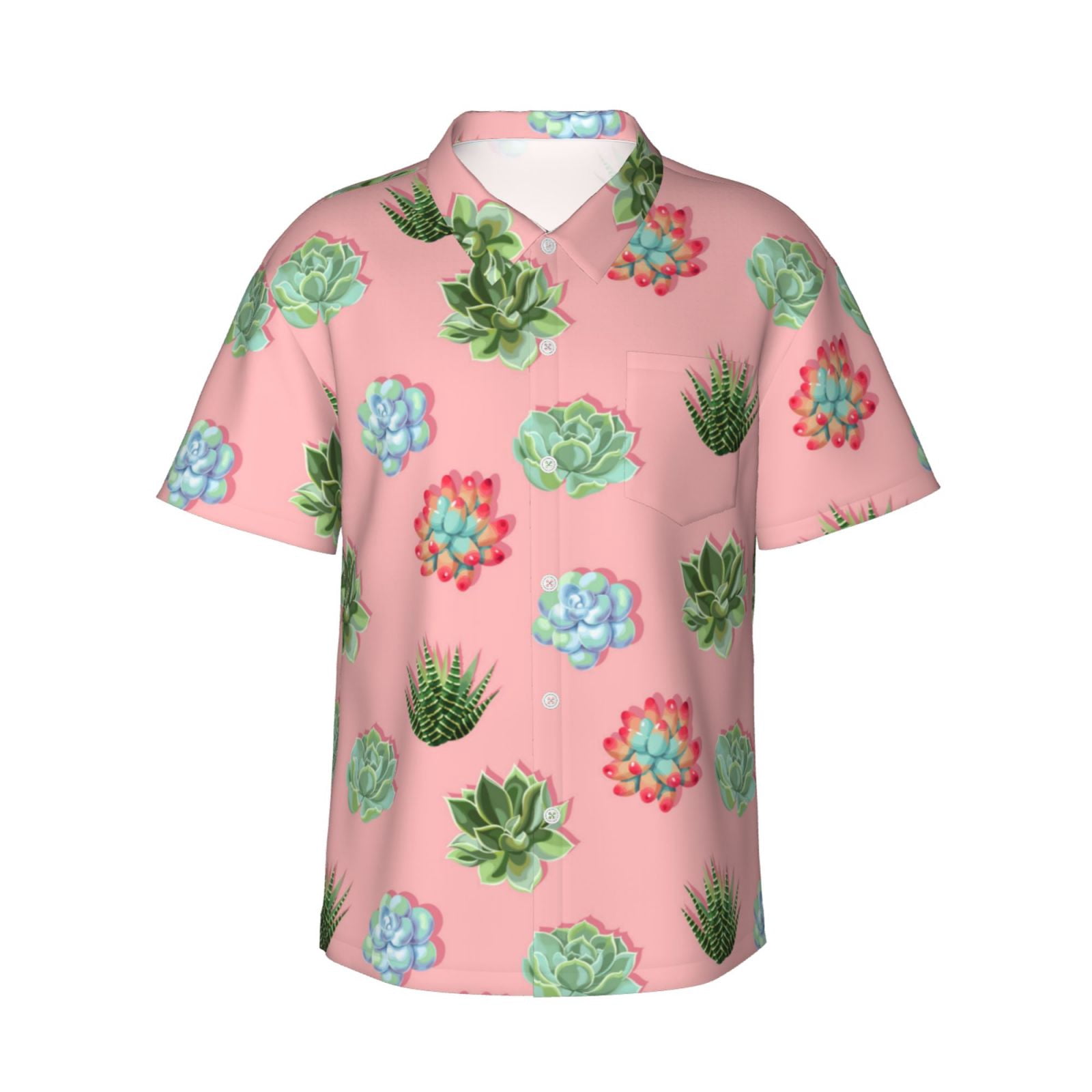 Visesunny Men's Hawaiian Shirt - Peach Tropical Print, Short Sleeve, Medium - View #3