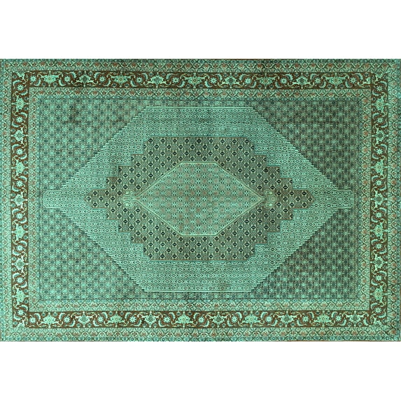 Ahgly Company Machine Washable Indoor Rectangle Medallion Turquoise Blue Traditional Area Rugs, 2' x 5'