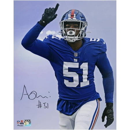 Azeez Ojulari New York Giants Autographed 16" x 20" Pointing in Blue Jersey Photograph - Fanatics Authentic Certified