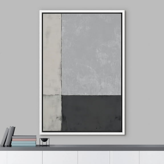 PixonSign Framed Wall Art Geometric Mid-Century Pastel Dark Color Blocks Abstract Paintings Minimalism Modern Art Decorative Boho Canvas Prints Fine Art for Rooms - 24"x36"x3 White