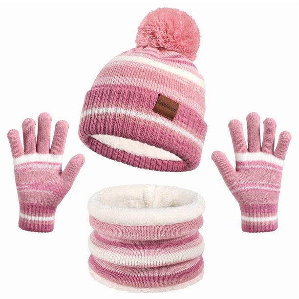 Conjunto de gorro, bufanda y guantes cálidos para niños 3 en 1, conjunto de gorro, bufanda y guantes de punto térmico, conjuntos de accesorios de invierno, conjunto de bufanda y guantes con