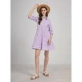 thumbnail image 4 of Womens Striped Button Down Midi Shirt Dress Casual Loose Cuffed Long Sleeve Mid Long Dresses Purple XXL, 4 of 9