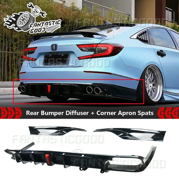 HUIMART Rear Bumper Diffuser Lip   Rear Corner Apron Spats Glossy Black Replacement for 2021-2022 Honda Accord