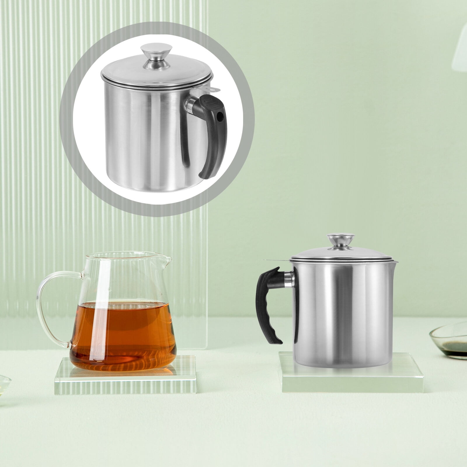 Pot Filtre à Huile En Inox 2,5 L – 2 En 1 : Filtre Et Stockage, Avec Panier, Pour Bacon, Graisse, Friture - 10