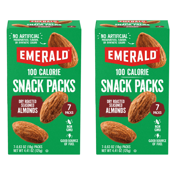 Emerald Nuts Dry Roasted Almonds, 100-Calorie Packs, 7 Count (Pack of 2)
