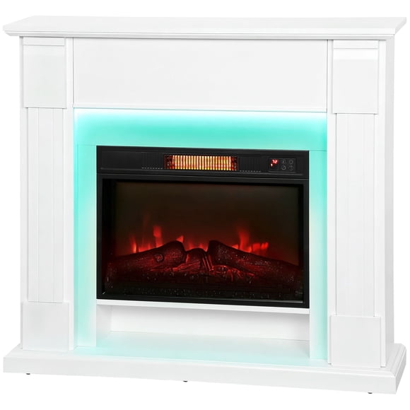 White Electric Fireplace with Mantel - 41” Modern Heater for Living Room | 1400W, 3D Flame, Adjustable Thermostat & Remote Control