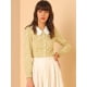 thumbnail image 2 of Allegra K Blusa con estampado de margaritas a cuadros para mujer, blusa con cuello peter pan en contraste frontal con botones Amarillo XS, 2 of 6