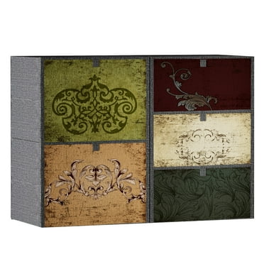 Vasicar 5 Pack Stackable Storage Boxes with Metal Frame & Pull-down Lid, Foldable Storage Cube Bins Shoe Containers Boxes for Bedroom, Pattern