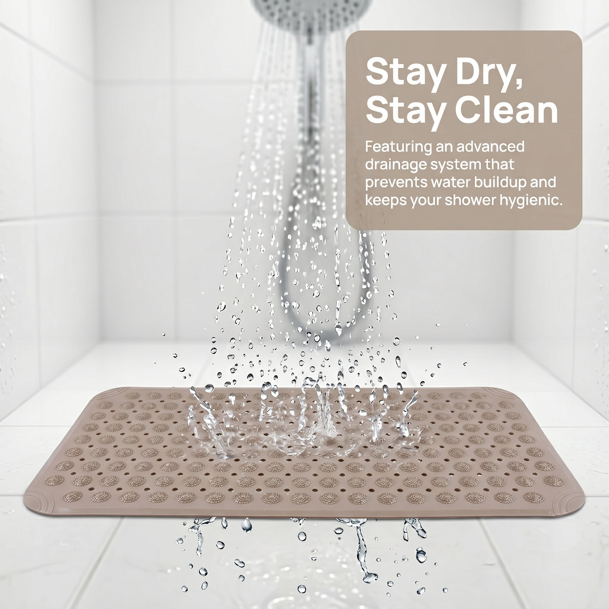 Unique Bargains Non Slip Quick Dry Machine Washable Bath Tub Mat Khaki 28" x 14"