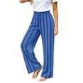 thumbnail image 3 of Arlun Striped Linen Pants for Women Summer Baggy Wide Leg Pant Drawstring High Waist Casual Stripes Color-Block Trousers Soft Lightweight Flowy Beach Resort Trouser with Pockets 1-Blue XXXL, 3 of 7