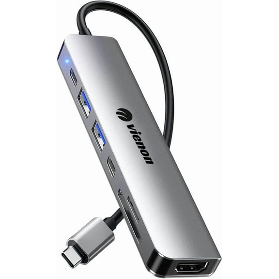 USB C Hub HDMI Adapter for Monitor, 7 in 1 USB C Docking Station with 4K HDMI, SD/TF Card Reader Compatible for MacBook Pro, XPS More Type C Devices