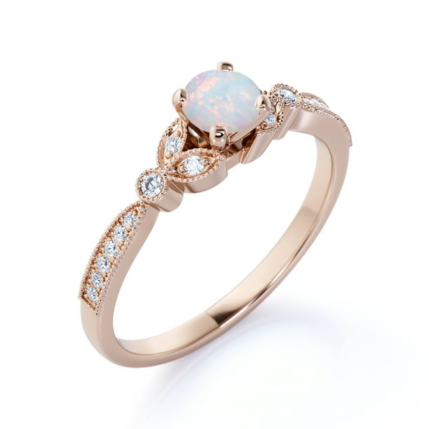 JeenMata - 1.25 ct - Round Natural Fire Opal Ring - October Birthstone ...