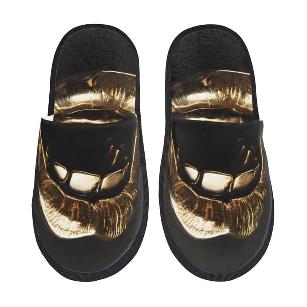 Balery Golden Lips Modern Sculpture Pantuflas de Casa de Felpa Silenciosas con Diseño Estampado, Zapatillas Cómodas Antideslizantes de Algodón para Interior-Large