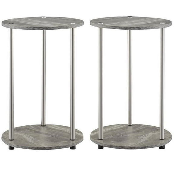 Home Square Two-Tier Round End Table in Gray Wood - Set of 2