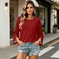 thumbnail image 3 of Qwertyu Womens Top 3/4 Sleeve T-shirts for Women Casual Crew Neck Three Quarter Length Sleeve Solid Fashion Loose Pullover Wine XL, 3 of 3