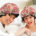 thumbnail image 6 of Shower Caps,Pioneer Flower Floral Print Pattern Waterproof Shower Cap for Women 4 Pieces,Double Reusable Hair Cover for Shower PEVA Elastic Stretch Hem, 6 of 7