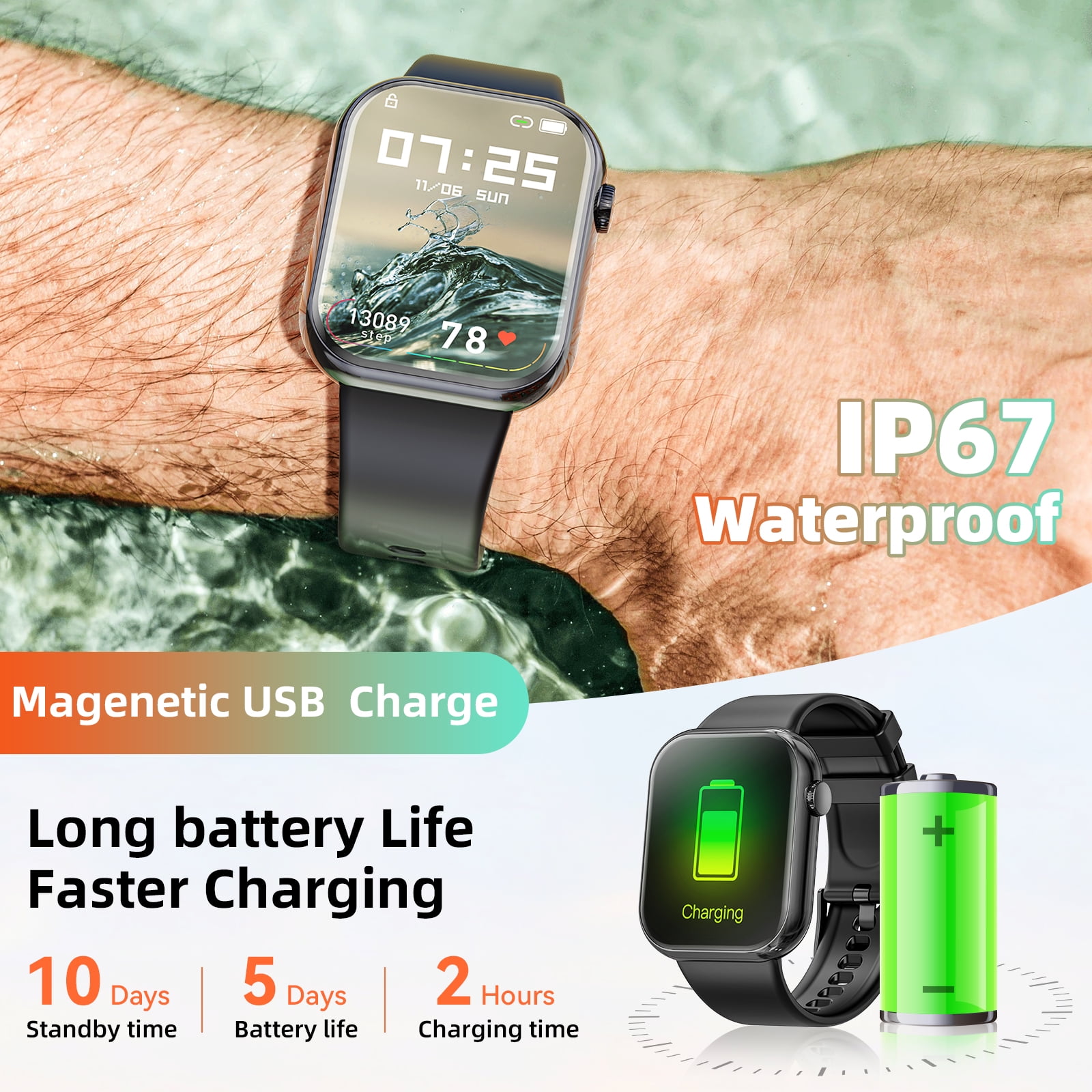 1.85-inch Smartwatch Gift, Answer/Make Calls/120 Sports Modes, smart watch for Women, Compatible with Android and iPhone Devices, Featuring Fitness Tracker,IP68 Water-Resistant Fitness Watch (Black)