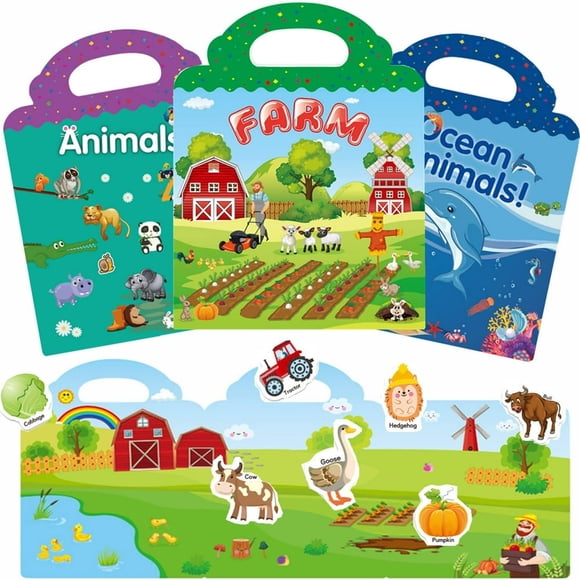 CUITING 3 Sets Reusable Sticker Books for Kids Travel Removable Toddler Sticker Books for 2 3 4 5 Year Old Girls Boys Birthday Christmas Gifts Educational Learning Toys for Age 2-6