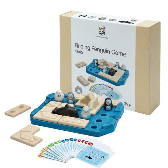 PlanToys® Wooden Finding Penguin Game for Montessori Inspired Memory and Logic Play | Hide and Seek Penguin Matching Activity | Eco Friendly Wooden Penguin Game for Shared Discovery