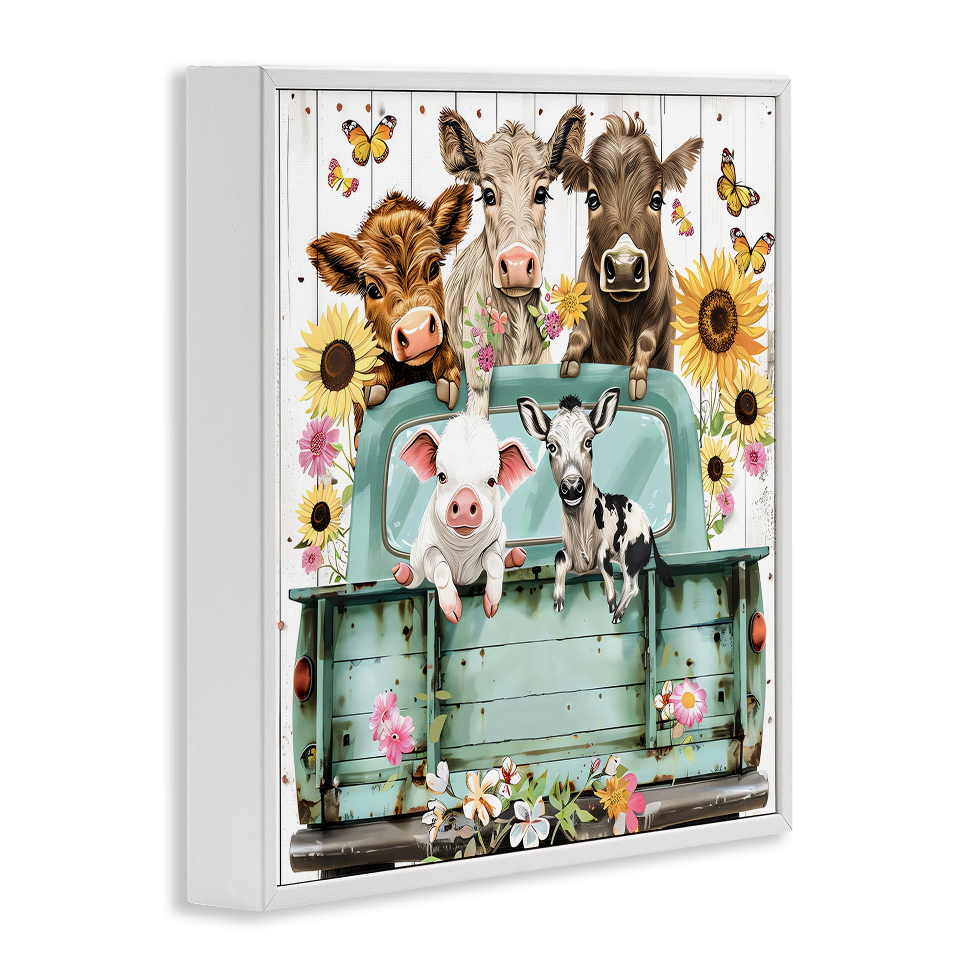 Stupell Industries Barnyard Friends in Vintage Truck White Framed Giclee Art, design by Creative Studio
