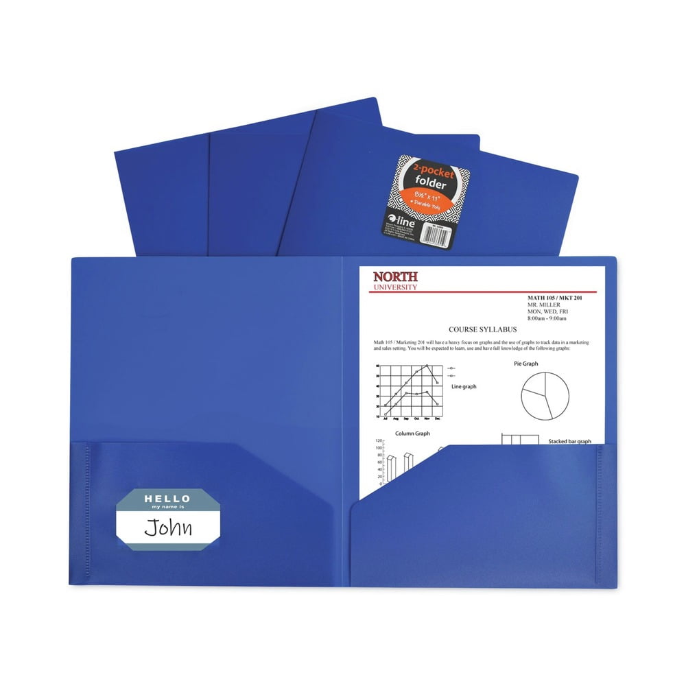 C-Line 33955 11 in. x 8.5 in. Two-Pocket Heavyweight Poly Portfolio Folder - Blue (25/Box)