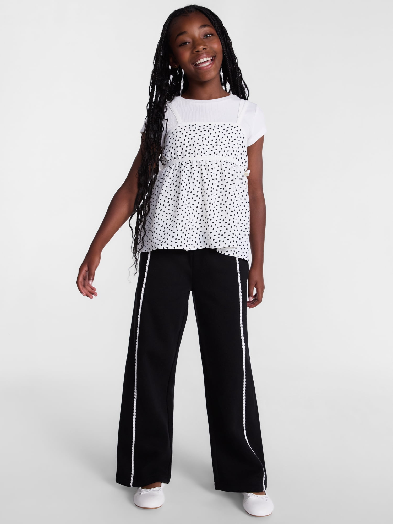 Wonder Nation Girls Wide Leg Sweatpants with Crochet Trim, Sizes 4-18 & Plus