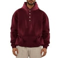 thumbnail image 2 of RYRJJ Mens Fleece Lined Hoodies Button Collar Drawstring Hooded Pullover Sweatshirt Casual Long Sleeve Tops Shirts with Pocket(Wine,M), 2 of 5