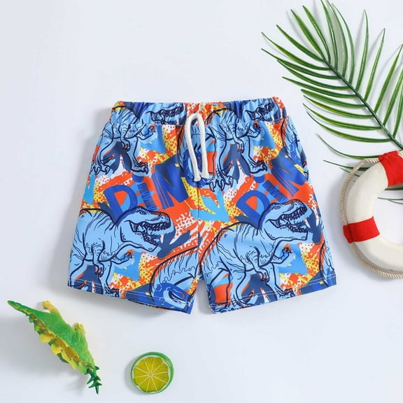 Baby Boy Swim Trunks Toddler Kids Boys Dinosaur Print Quick Dry Swim Trunks Beach Hawaiian Style Casual Board Shorts Baby Boy Swimsuit Blue 6 Months-12 Months