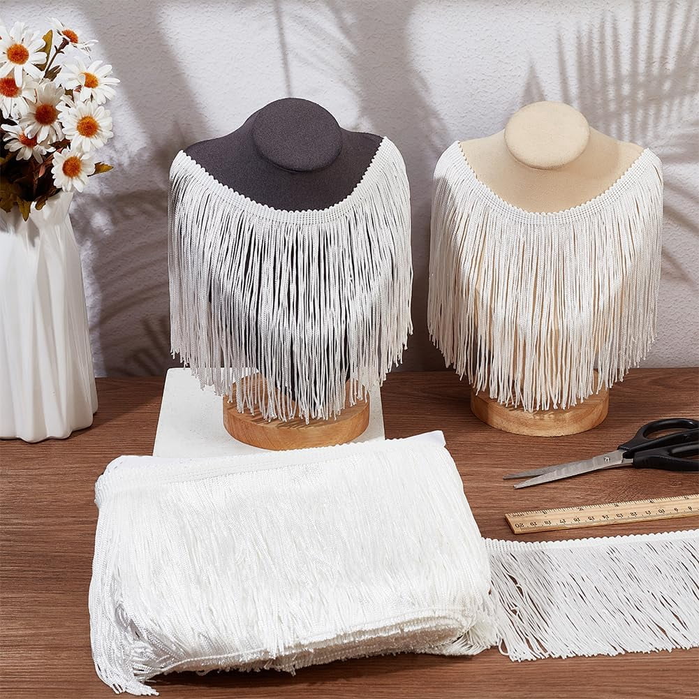 10 Yards Fringe Tassel Sewing Trim 5-1/4inch Wide Ribbon Trim White Fringe Trim for Sewing Polyester Tassel Lace Ribbons Sewing Trim for DIY Crafts Clothes Dress Curtain Decoration White 1card
