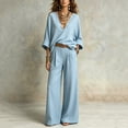 thumbnail image 5 of LEKWK Vacation Outfits for Women Elegant V Neck Long Sleeve Oversized Top and Wide Leg Pants Linen Matching Set Casual Travel Beach Loungewear, 5 of 6