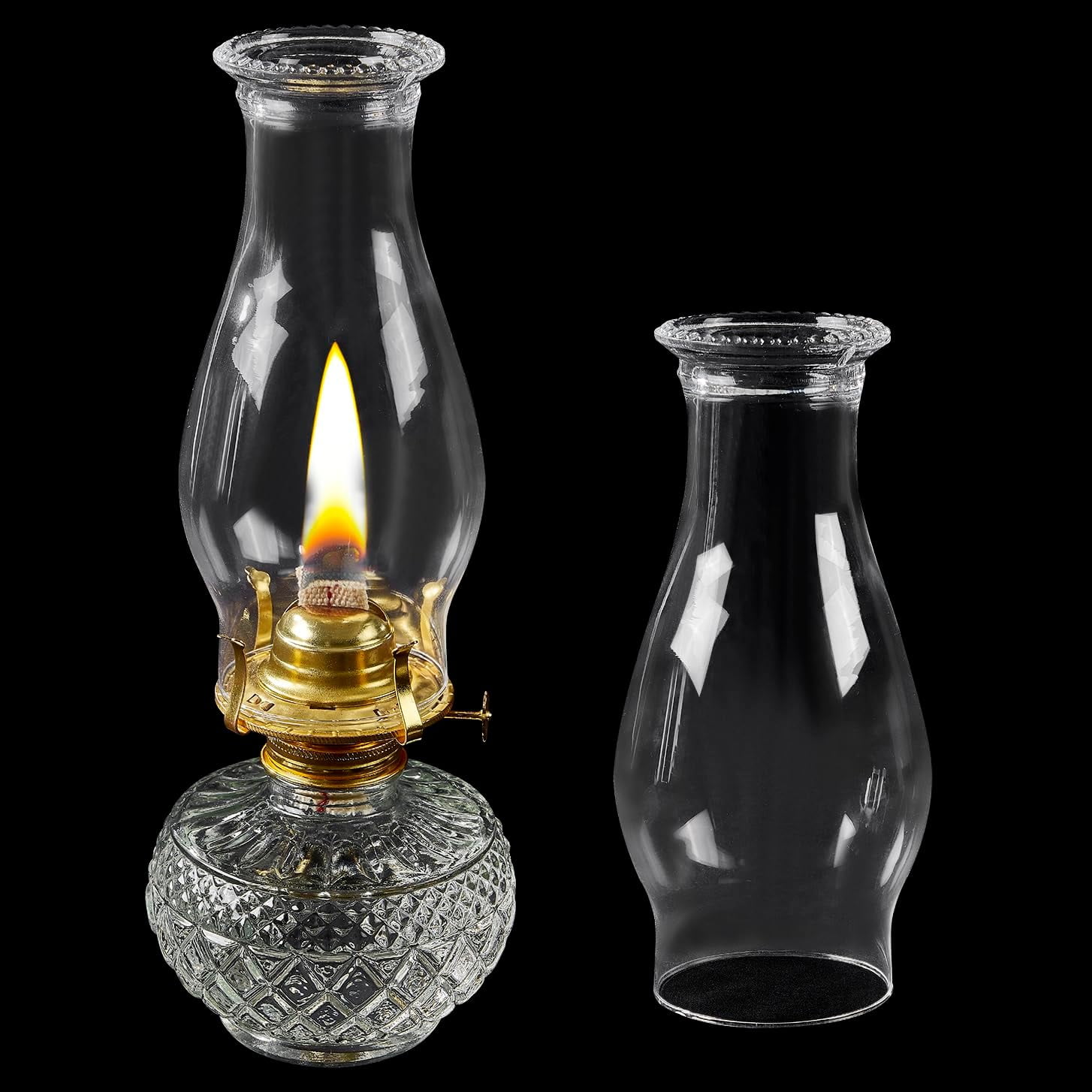 ABPETE Oil Lamp Chimney Replacement,3 Inch x 8 Inch Kerosene Lamp Globe,Clear Glass Oil Lamp Globe, Crimped Top Hurricane Lamp Shade Cover,Glass Chimney for Oil Lamps(1 Pack)