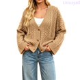 thumbnail image 2 of Lixiuxyad ‌Women's Oversized Cable Knit Cardigan Sweater V-Neck Button-Up‌ Sweater with Pockets,Yellow, 2 of 6