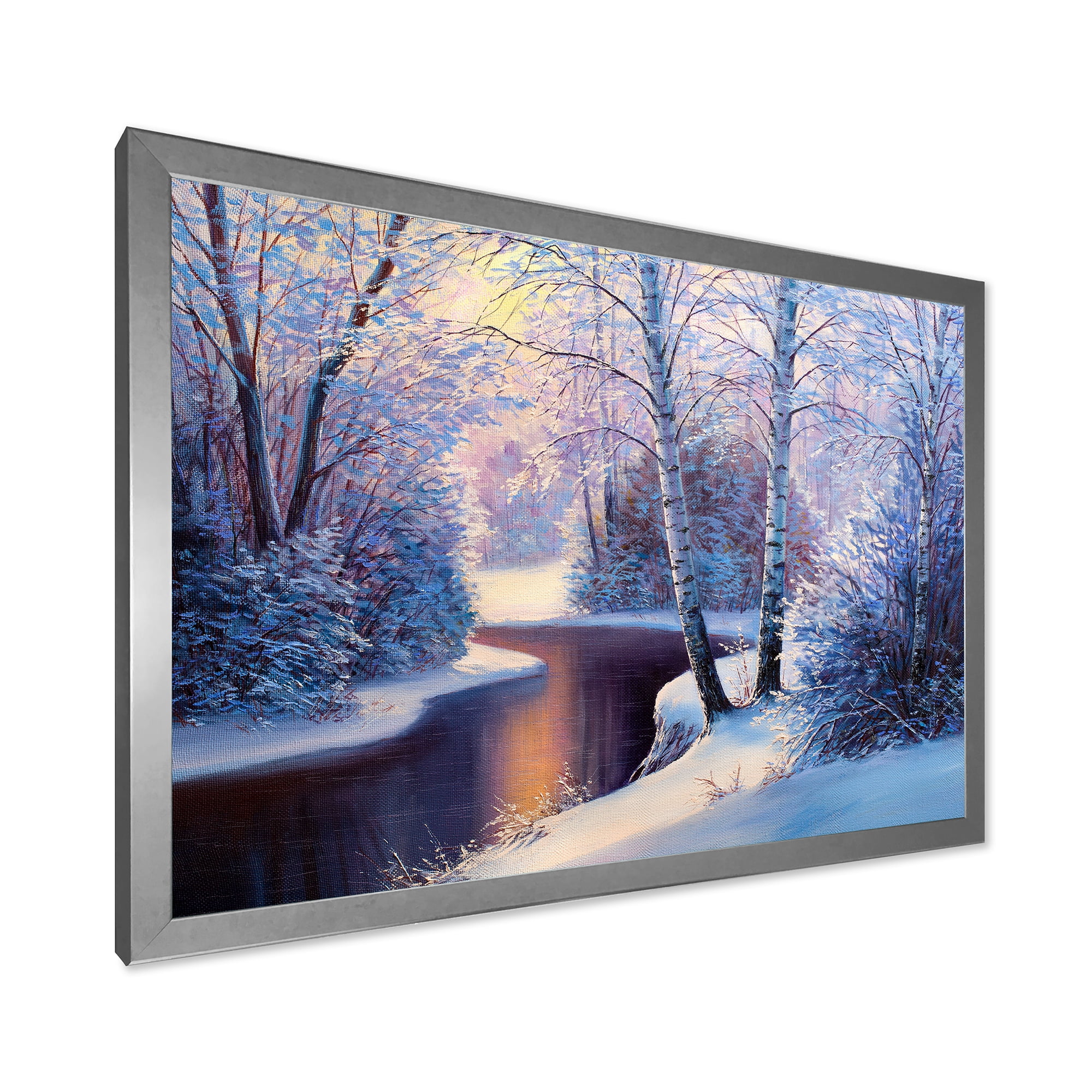 Designart 'Christmas Forest With Trees and River I' Traditional Framed Art Print