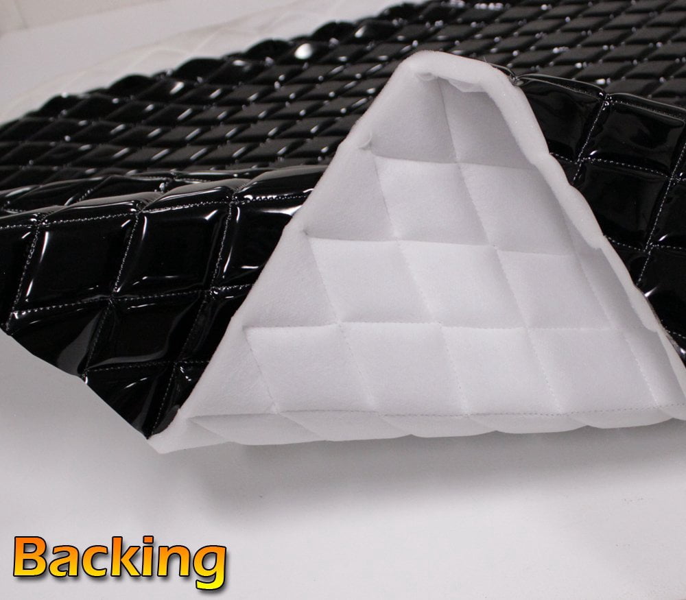 Quilted Vinyl Padded Upholstery Fabric w 3/8" Foam Backing Glossy Grain 2"x3" Diamond /52" Wide/Continuous Yard/ Auto Marine RV Boat Seat Cover DIY Craft Material, Seat Cover Material (BLACK)