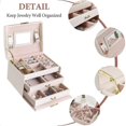 thumbnail image 4 of Jewellery Box, 3 Layers Pu Leather Jewelry Storage Box With Mirror And Lock, Drawer Type, For Storing Rings, Bracelets, Earrings, Necklaces, Synthetic, 4 of 5