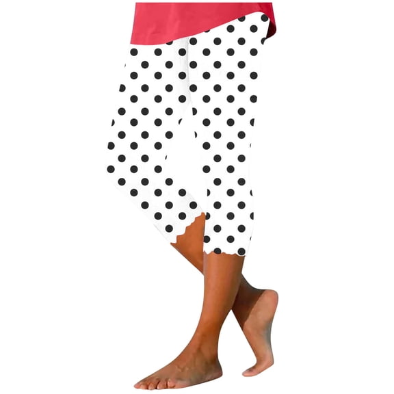 Kaemgyyd Capri Leggings for Women Stretch Yoga Pants for Cycling Workout Vintage Polka Dot Print Casual Cropped Pants